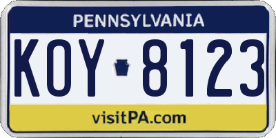 PA license plate KOY8123