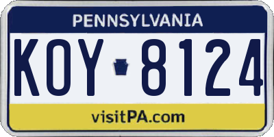 PA license plate KOY8124