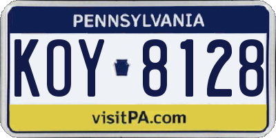 PA license plate KOY8128