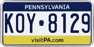 PA license plate KOY8129