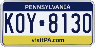 PA license plate KOY8130