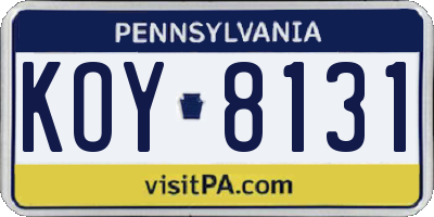 PA license plate KOY8131