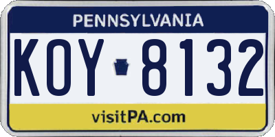 PA license plate KOY8132