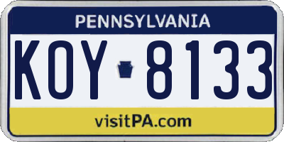 PA license plate KOY8133