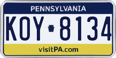 PA license plate KOY8134