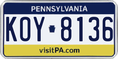 PA license plate KOY8136