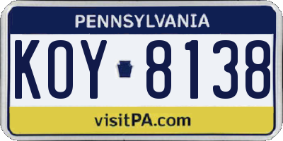 PA license plate KOY8138