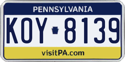 PA license plate KOY8139