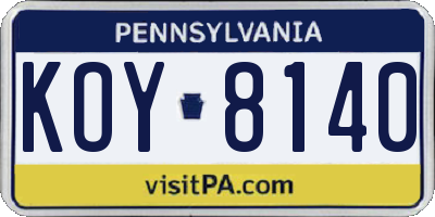 PA license plate KOY8140