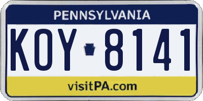 PA license plate KOY8141