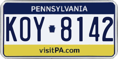 PA license plate KOY8142