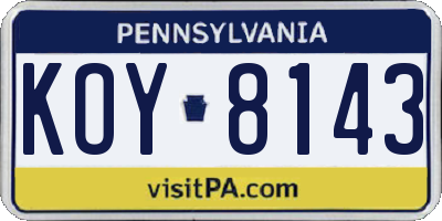 PA license plate KOY8143