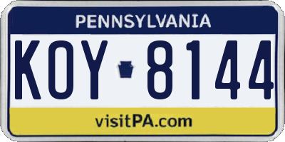 PA license plate KOY8144