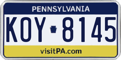 PA license plate KOY8145