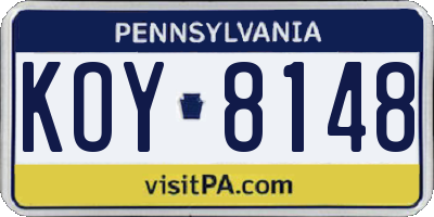 PA license plate KOY8148