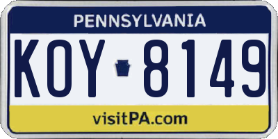 PA license plate KOY8149