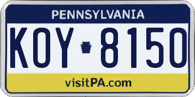 PA license plate KOY8150