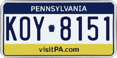 PA license plate KOY8151