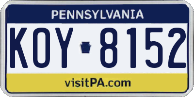 PA license plate KOY8152
