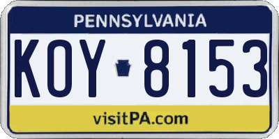 PA license plate KOY8153