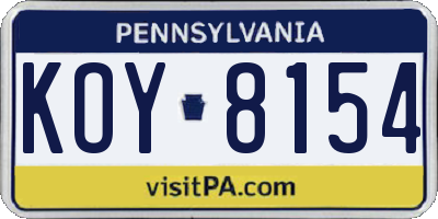 PA license plate KOY8154