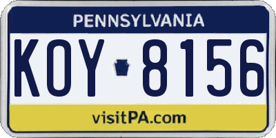 PA license plate KOY8156