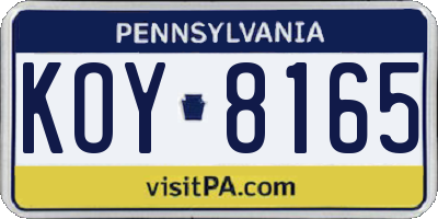 PA license plate KOY8165