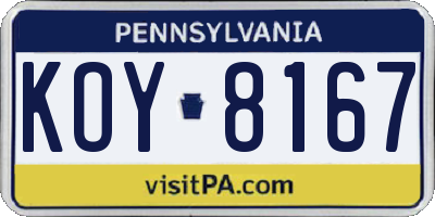 PA license plate KOY8167