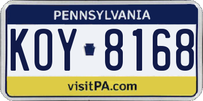 PA license plate KOY8168
