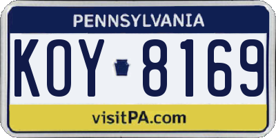PA license plate KOY8169