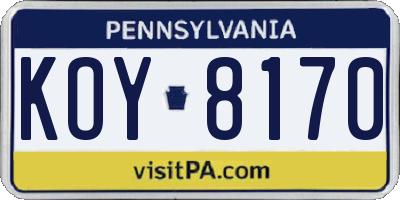 PA license plate KOY8170