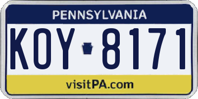 PA license plate KOY8171