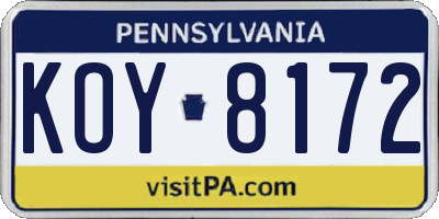 PA license plate KOY8172