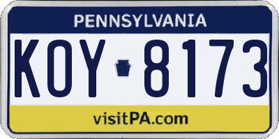 PA license plate KOY8173