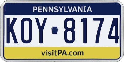 PA license plate KOY8174