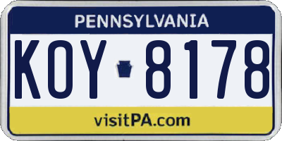 PA license plate KOY8178