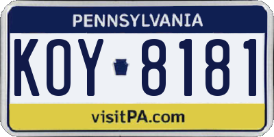 PA license plate KOY8181