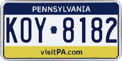 PA license plate KOY8182