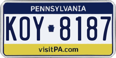 PA license plate KOY8187