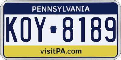 PA license plate KOY8189