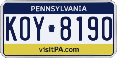PA license plate KOY8190