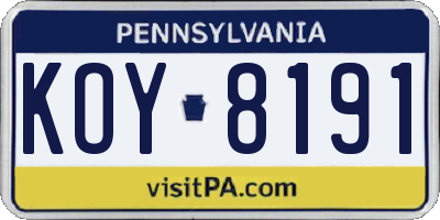 PA license plate KOY8191