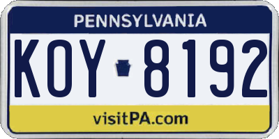 PA license plate KOY8192