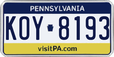PA license plate KOY8193