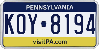 PA license plate KOY8194