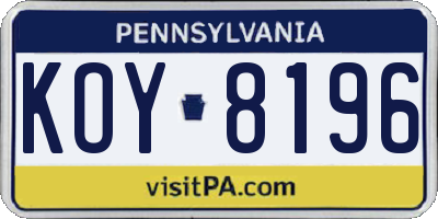 PA license plate KOY8196