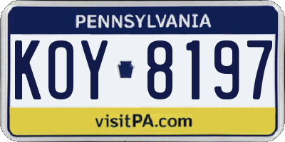 PA license plate KOY8197