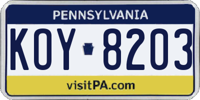 PA license plate KOY8203