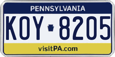 PA license plate KOY8205
