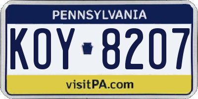 PA license plate KOY8207